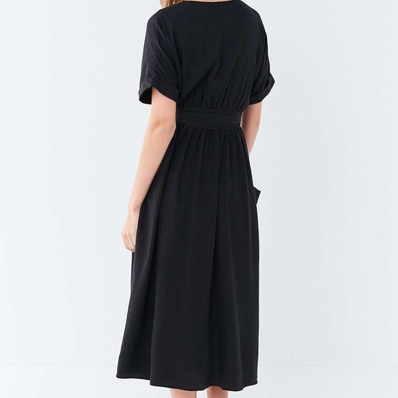 UO | Linen Wrap Black Dress | XS - Picture 3 of 11